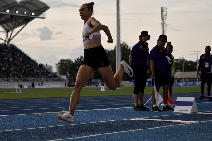 Diana running up to her jump while competing at the 2023 Pacific Games in the Soloman Islands