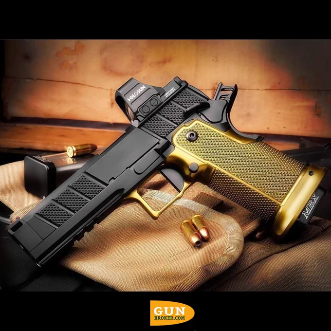 Today's Hot Item: Phoenix Trinity 2011 9mm H-Custom H-Pro Bronze Pro Grip - An SK Exclusive
🔥 See it here:  https://bit.ly/47RStKz (link in bio)
 🥸 What are your thoughts on this custom gun?
#9mm #PhoenixTrinity #customguns #GunBroker