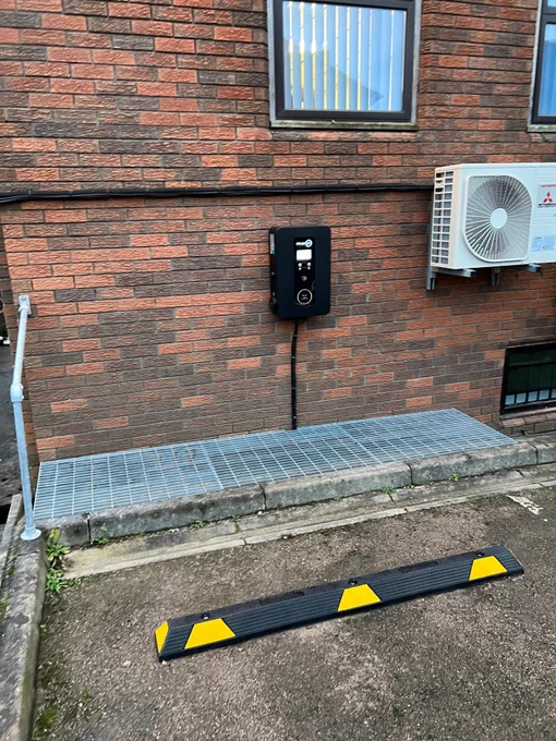 Project EV twin wall@mounted EV charge point supplied and installed by electrician in  in Corby