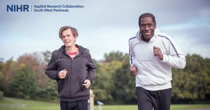 NIHR Applied Research Collaboration South West Peninsula.
Two men over 60 jogging outdoors.