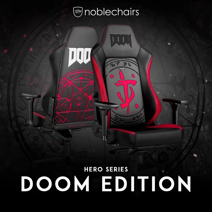 Hero series DOOM Edition Noblechairs front and back view. 