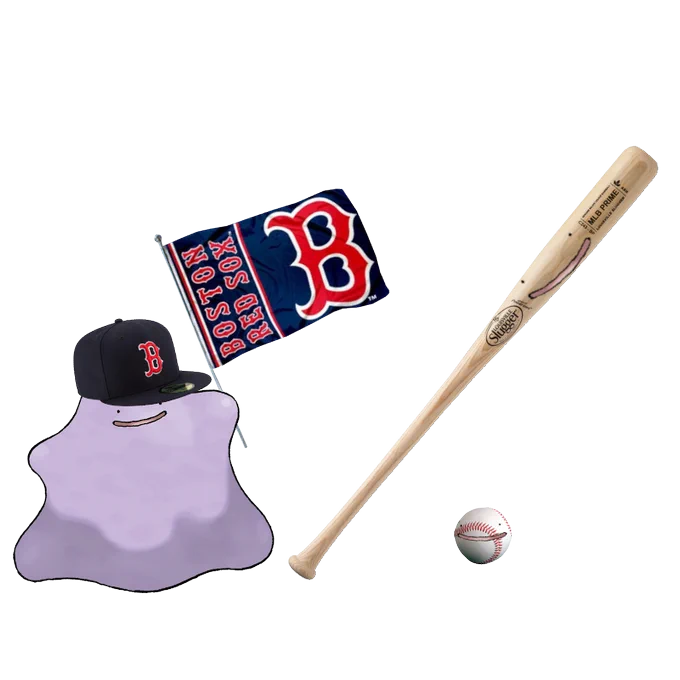 A Ditto with a Boston Red Sox hat and flag, and two other Dittos transformed into a bat and a baseball.