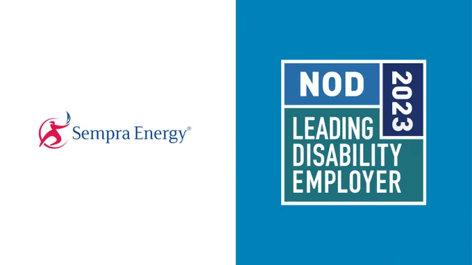 Sempra Energy company logo to the left of the NOD Leading Disability Employer Seal logo