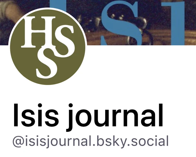 A screenshot of the Isis journal Bluesky page, showing the new address: @isisjournal.bsky.social