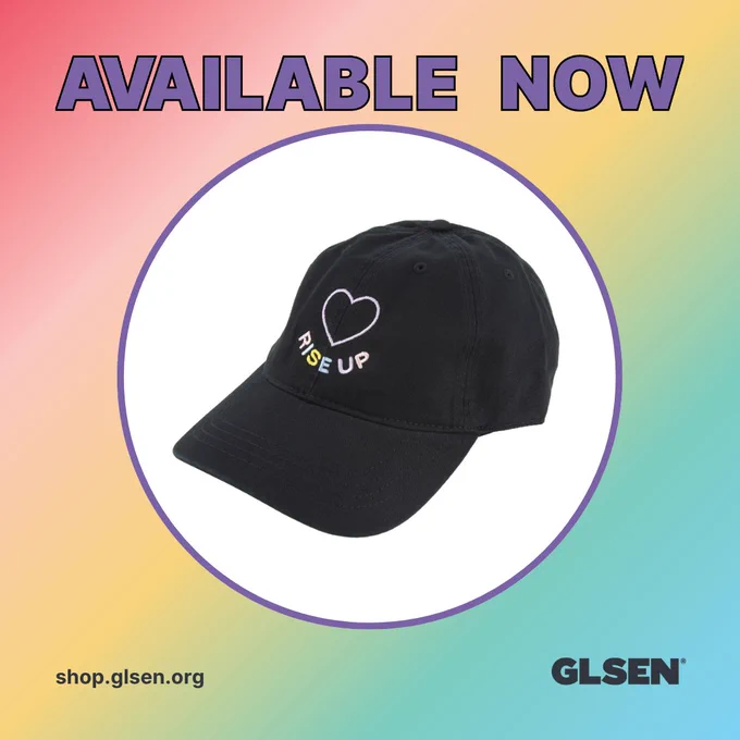 Purple text on a rainbow gradient background reads "Available Now". In the center is a circular frame with a black hat that says "Rise Up" above a heart.