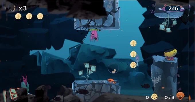 Gameplay footage: Introducing our hero, a fisherman’s bait worm, who is determined to escape his “fishy” fate.