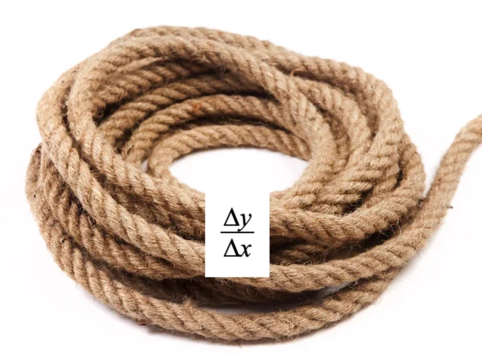 Delta y divided by delta x superimposed on a picture of a rope.