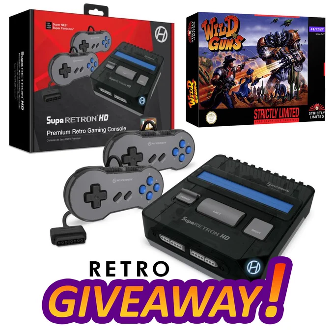 Photo of SupaRetroN HD and a copy of Natsume's Wild Guns from Strictly Limited. Text: Retro Giveaway!