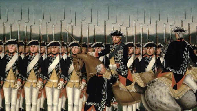 Friedrich II of Hesse-Kassel with the Hesse Guard Regiment