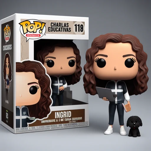 Caja de figura Funko personalizada. Se puede leer Ingrid y Charlas Educativas.