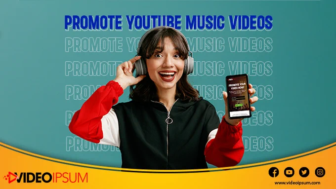 a person holding a phone and Promote YouTube music videos written in the background.