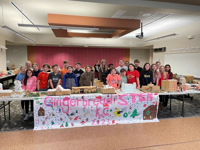 Students with the MCMS Gingerbread Challenge 2023