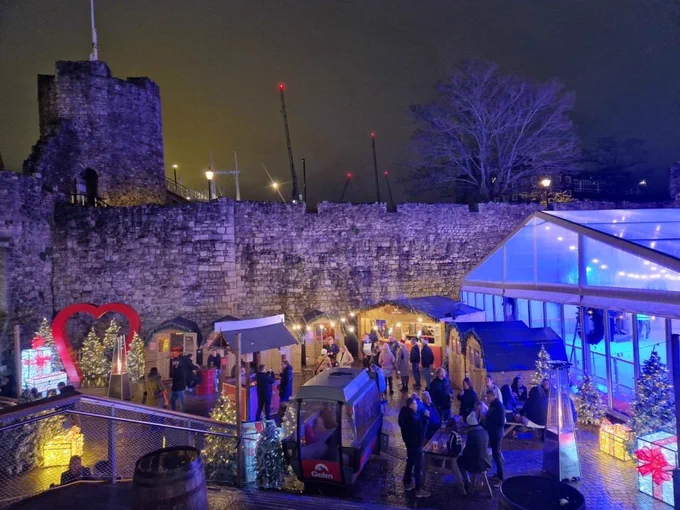 Ice rink and old town walls in Southampton