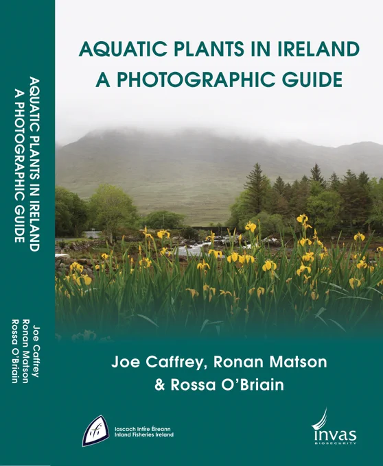 Book front cover with title Aquatic Plants in Ireland A Photographic Guide, image, and author names underneath