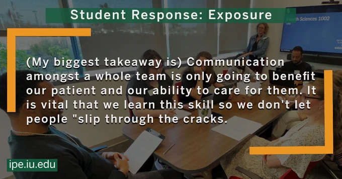 graphic reads: "(My biggest takeaway is) Communication amongst a whole team is only going to benefit our patient and our ability to care for them. It is vital that we learn this skill so we don't let people "slip through the cracks."