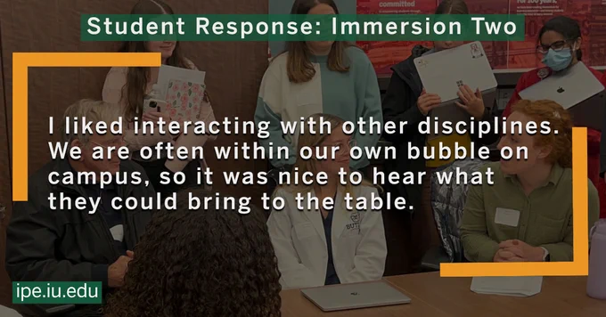 Graphic reads: "I liked interacting with other disciplines.
We are often within our own bubble on campus, so it was nice to hear what they could bring to the table."
