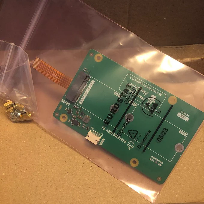 Photo of a Pineberry Pi HatDrive Bottom board to attach NVMe SSDs to a RaspberryPi 5