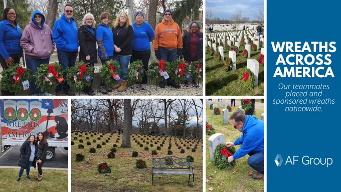 Teammates with wreaths and placing wreaths