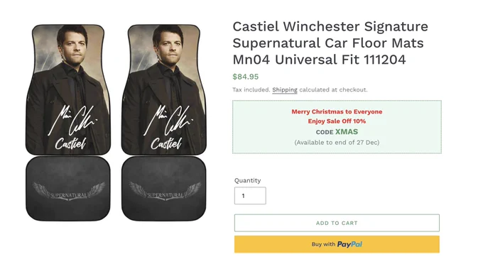 Castiel car floor mats with (forged) signature.