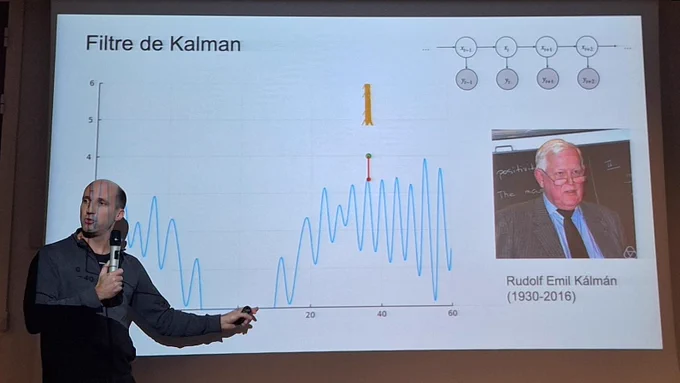 Marc Lelarge en pleine présentation du filtre de Kalman.