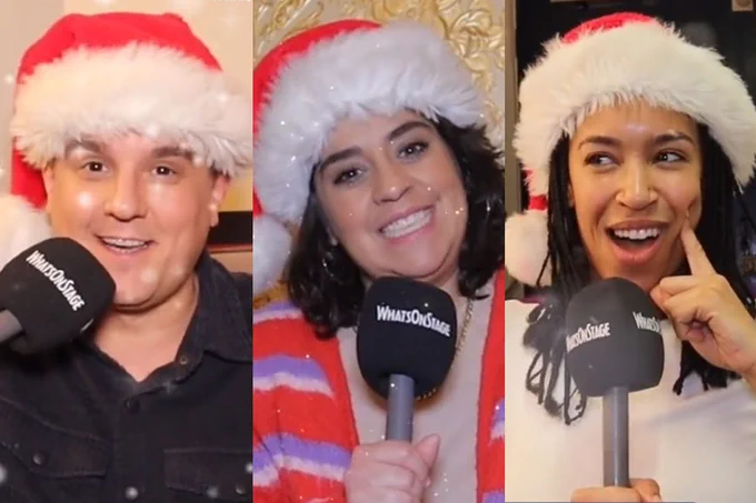 Craig Gallivan, Nancy Zamit and Jade Ogugua play Secret Santa for WhatsOnStage