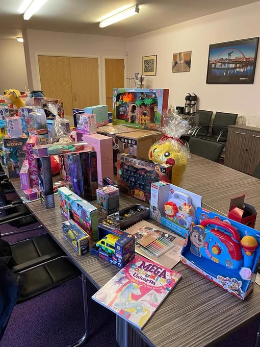 Childrens Toys laid across a table