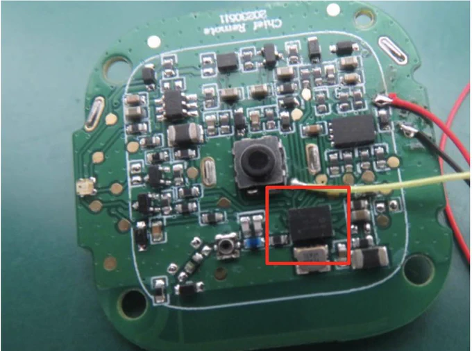 GoPro Shutter remote RF testing pinout. Looks like RX, VDD, & VSS are connected.