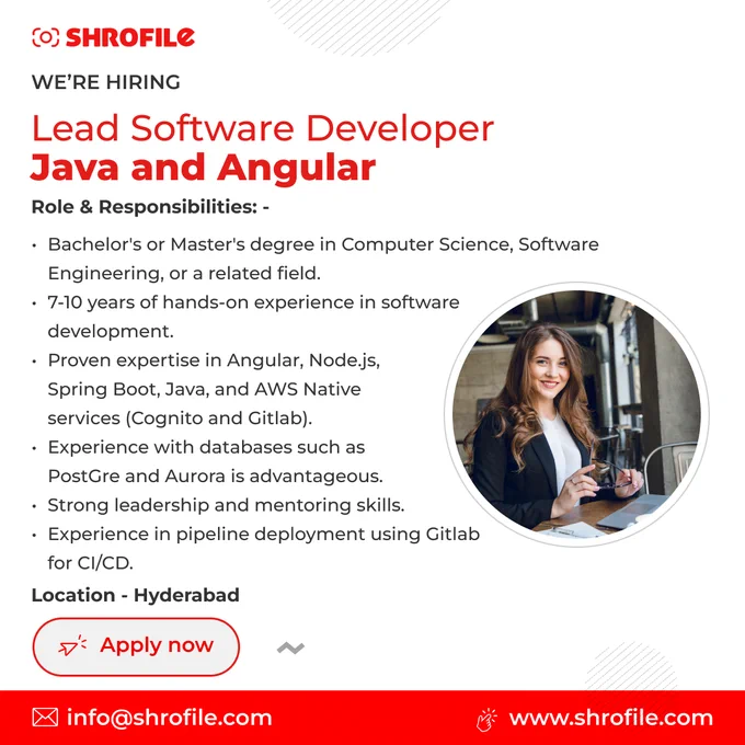 📢 We're Hiring! 🌟 Lead Software Developer Java and Angular

🚀 Know more - https://www.shrofile.com/job/Lead-Software-Developer-Java-and-Angular

✉️ info@shrofile.com

#LeadSoftwareDeveloper #TechLeadership #SoftwareDevelopment #AgileTech #Angular #NodeJS #SpringBoot #Java #AWS #Gitlab #CI/CD #PostGre #AuroraDB #CodeReview #BestPractices #TeamMentorship #StakeholderCommunication #PipelineDeployment #AgileMethodologies