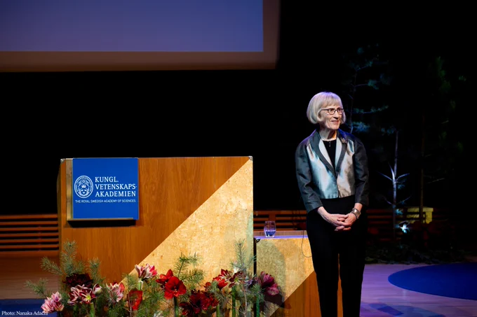 Economic sciences laureate Claudia Goldin on stage after delivering her lecture. 