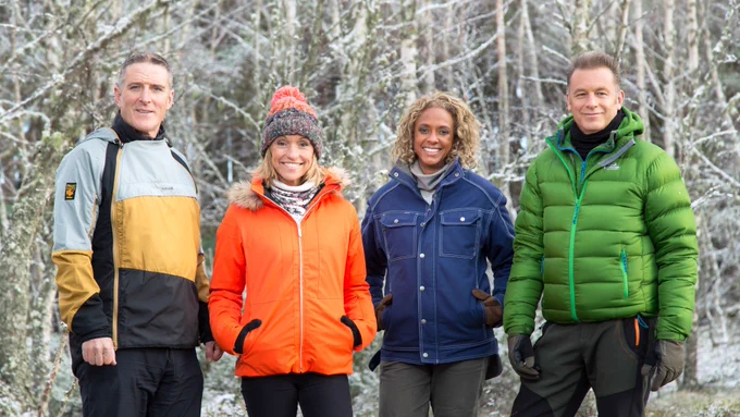Presenters Iolo Williams, Michaela Strachan, Gillian Burke & Chris Packham in thick coats