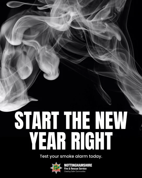 Smoke with the caption: Start the new year right: test your smoke alarm today.