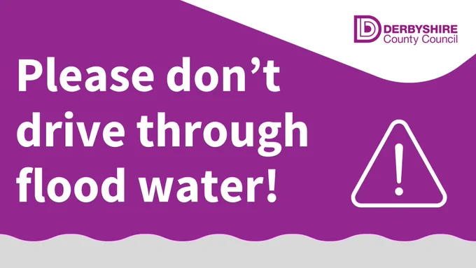 Graphic displaying words: Please don't drive through flood water