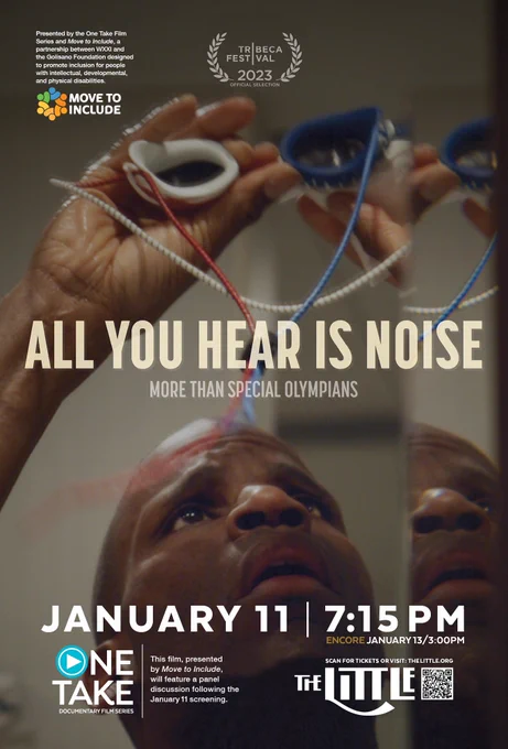 All you hear is noise poster with a man looking at goggles