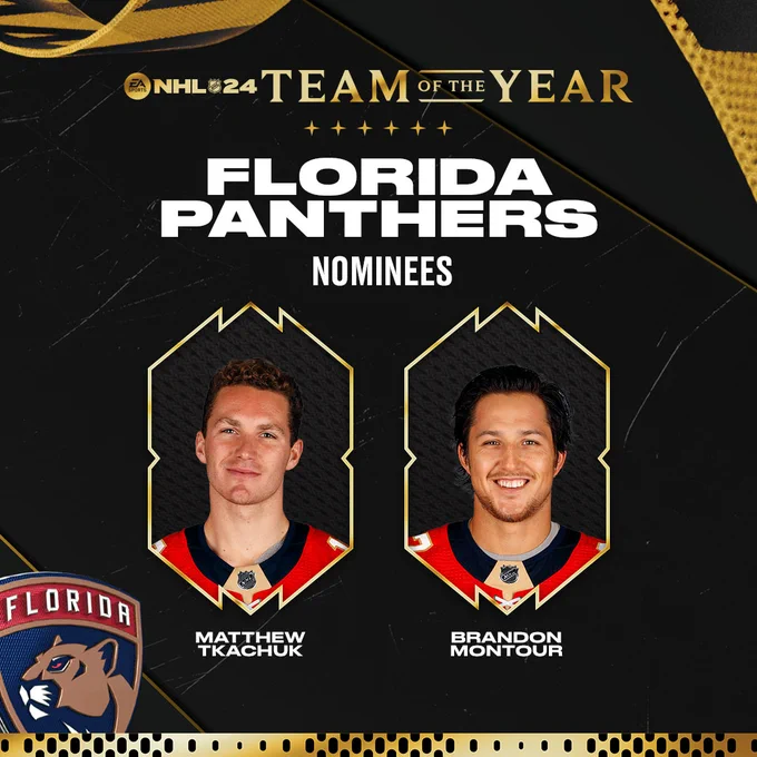 Matthew Tkachuk and Brandon Montour have been nominated for EA Sports NHL's annual Team of the Year.