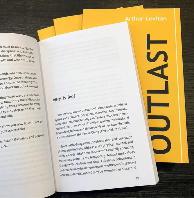 Outlast is an essential read for anyone who is running a business, leading a team, struggling through a crisis, or interested in learning the invaluable lessons of Taoism. About the AuthorMaster Arthur Levitan is equipped with 30 years of wisdom in business, Tao, and life. He is an educator, father, husband, former CEO of a multi-million dollar company, and one of the few Taoist masters in the West.