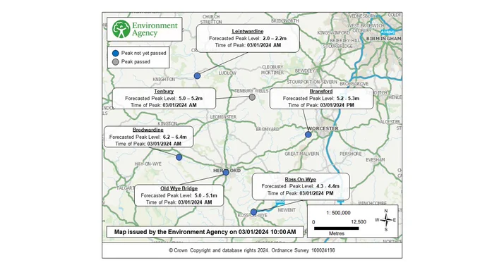 River Peak Map for River Wye and River Teme.