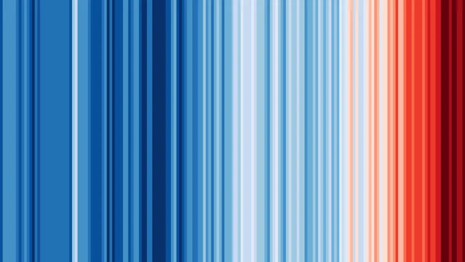 New climate stripes include the 2023 stripe, showing average annual global temperatures over the past 150  years.