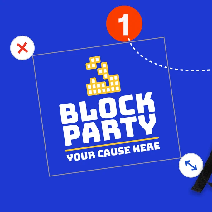 Image of square blocks and the text "Block Party: Your Cause here".