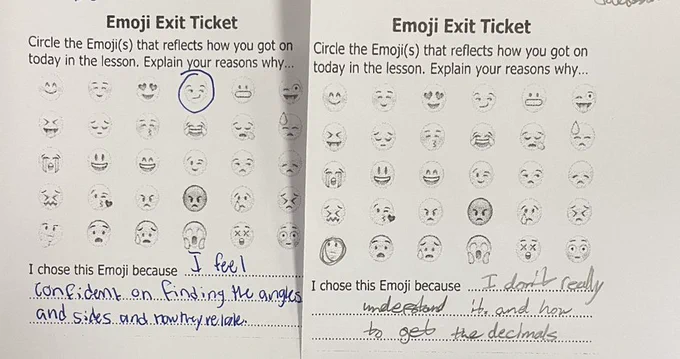 The top of the document is labeled "Emoji Exit Ticket," with the instructions, "Circle the Emoji(s) that reflects how you got on today in the lesson. Explain your reasons why..." Below are thirty different emojis for Ss to choose from and a place for them to include a reason for their choice.