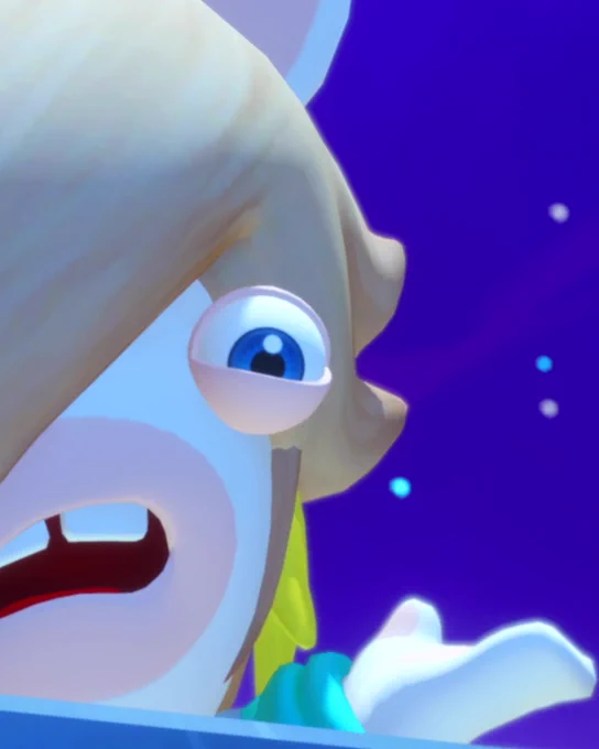 Rabbid Roslina standing with the starry night sky in the background.