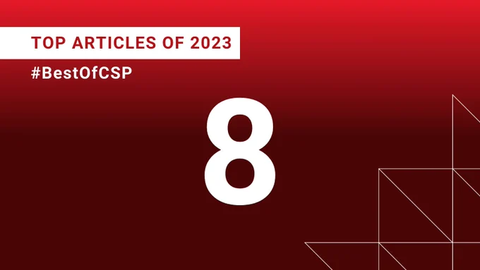 A graphic celebrating Canadian Science Publishing's Top Articles of 2023 Countdown. White text on a red background reads: "TOP ARTICLES OF 2023: #8." On the left side of the graphic is the hashtag #BestOfCSP.