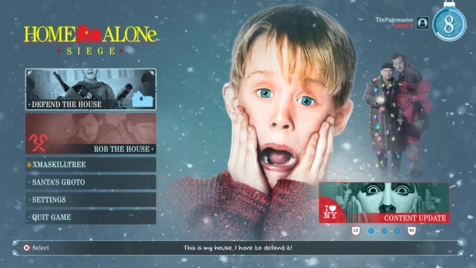 Main Menu for fantasy home alone video game screen