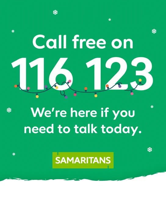 Call free on 116 123

We're here if you need to talk today. 