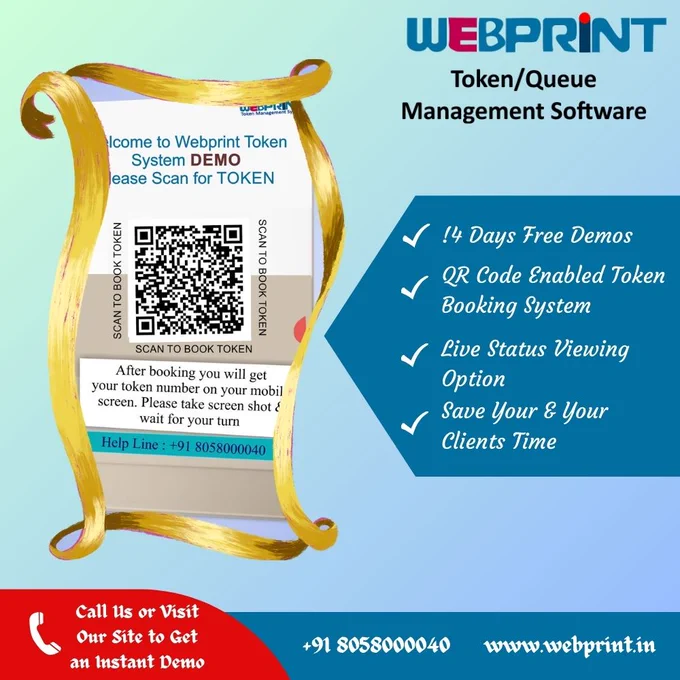 Best Queue Management Software for Hospital.

14 Days Free Demos
QR Code Enabled Token
Booking System
Live Status Viewing Option
Save Your & Your
Clients Time

You can get your own Hospitals 🏥, Banks 🏦, Schools 🏫, Restaurants ,Sallons QR Code by which your Patients/Clients/Coustmers/Parents can book there own tokens and can view real time status 😉 😎.

Move Your Business To Next Level With The Webprint Queue/Token Management Software. 
Provide a Stress Free Waiting Experience to Your Customers With Webprint

Webprint Queue Management Software
Contact Info:-
Website -www.webprint.in
Call - 8058000040, 8005833126
Email - webprint7@gmail.com
Webprint
Managed by SANGHTECH

#queuemanagementsoftware #qrqueue #reducewaitingtime #customerqueue #diagnostics #diagnosticultrasound #FREE #jaipur #hospital #twitter #trending #trendingpost #FreeInstallation #doctors #revolution #sallon #bank #xTwitter #newyear #waitingmanagementsystem #socialdistancing #notifications #Smsmarketing #brandstrategy