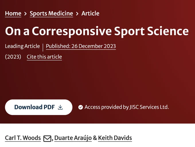 Screenshot showing the front cover of "On a Corresponsive Sports Science: https://link.springer.com/article/10.1007/s40279-023-01981-3