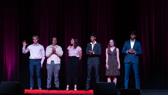 From left: ASU students Cohen Jeffries, Darrell Cheng, Ava Steckel, Harsh Vaishya, Ava Steckel and Vidhura Kumar at the ASU Ignite event. Photo by Ashish Rajapuram/ASU Student Life