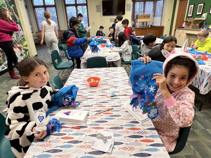 Kids with handmade scarves