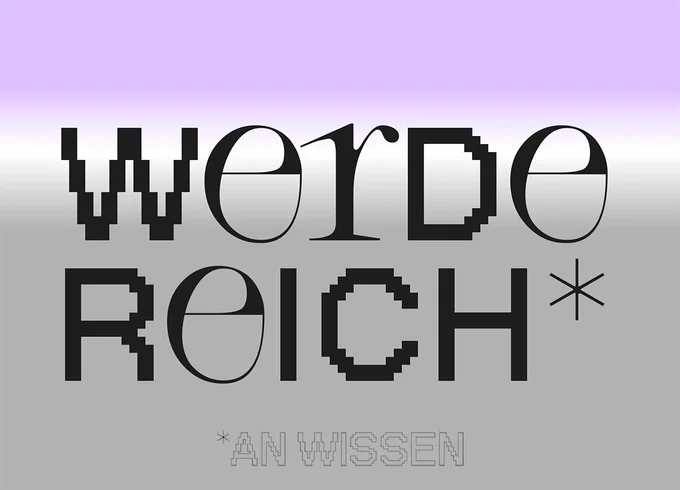 Schwarzer Text "Werde reich an Wissen" auf farbigem Hintergrund.