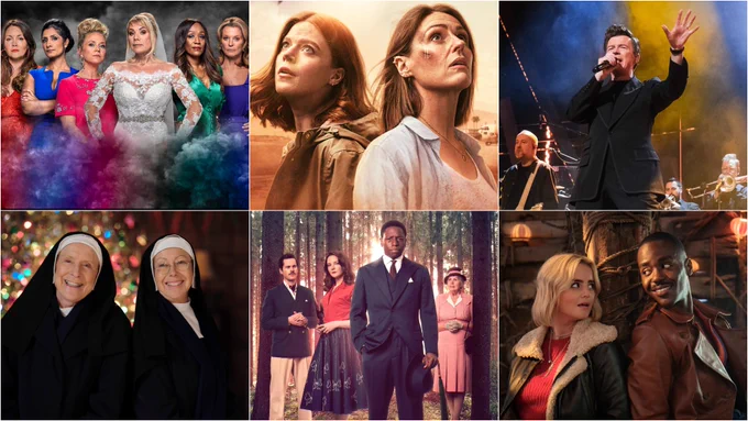 Collage featuring images from six titles on BBC iPlayer. Left to right, top to bottom: EastEnders, Vigil, Rick Astley Rocks New Year’s Eve, Call the Midwife, Murder is Easy, and Doctor Who. 