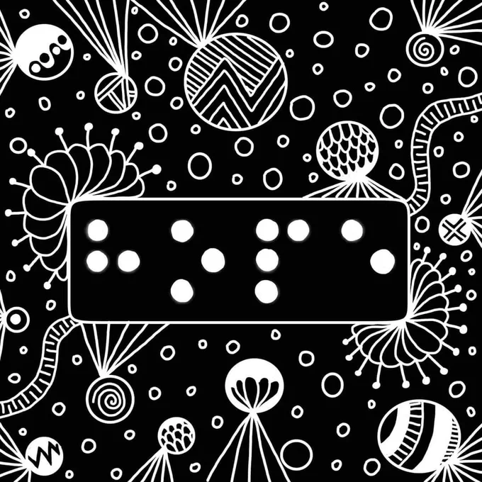 a black and white piece of abstract art. Braille dots read "HOPE"
